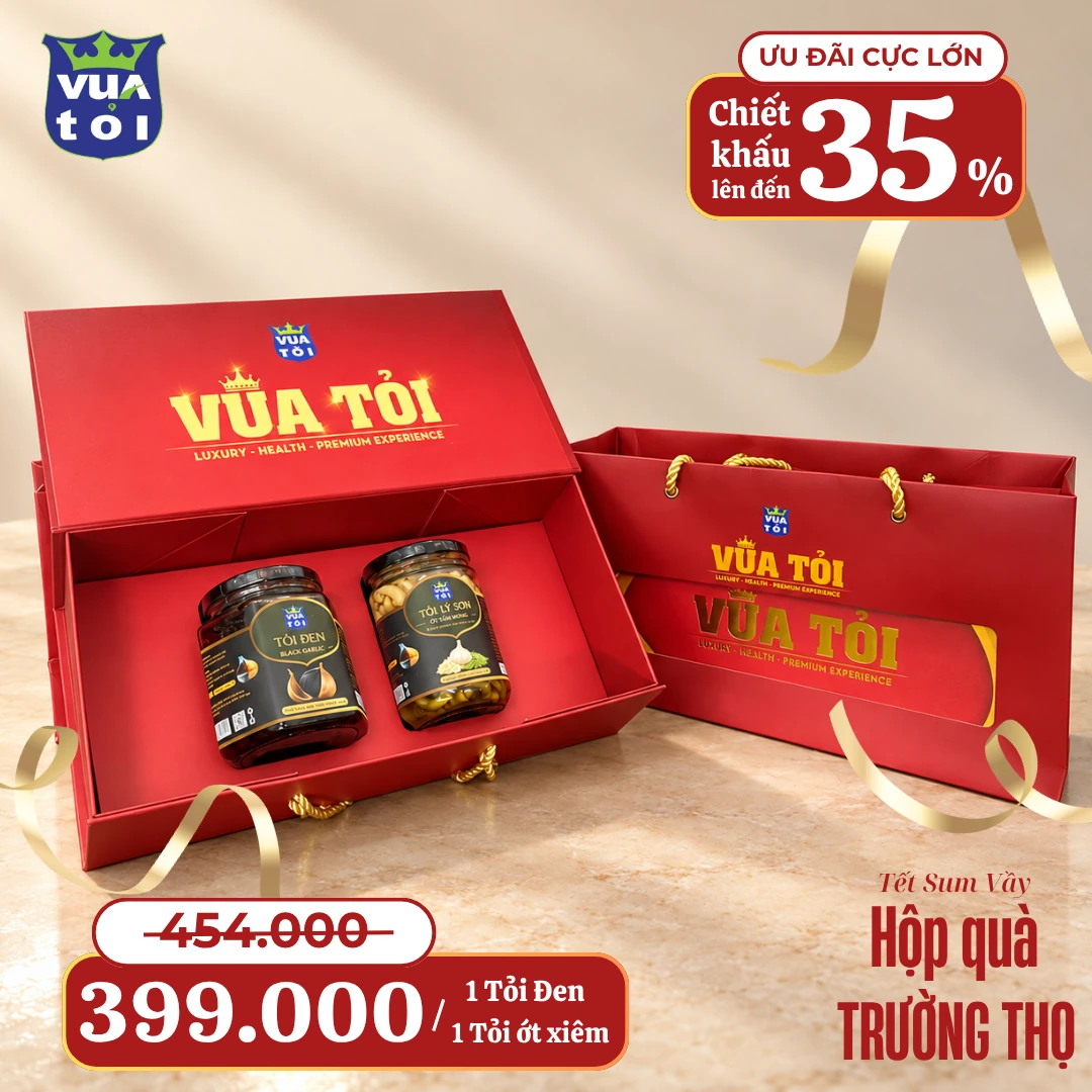 Hộp quà Trường Thọ Vua Tỏi — 1 tỏi đen, 1 tỏi Lý Sơn – ớt xiêm rừng