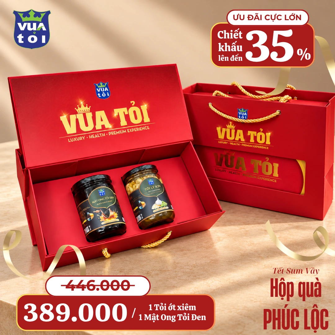 Hộp quà Phúc Lộc Vua Tỏi — 1 mật ong tỏi đen, 1 tỏi Lý Sơn – ớt xiêm rừng